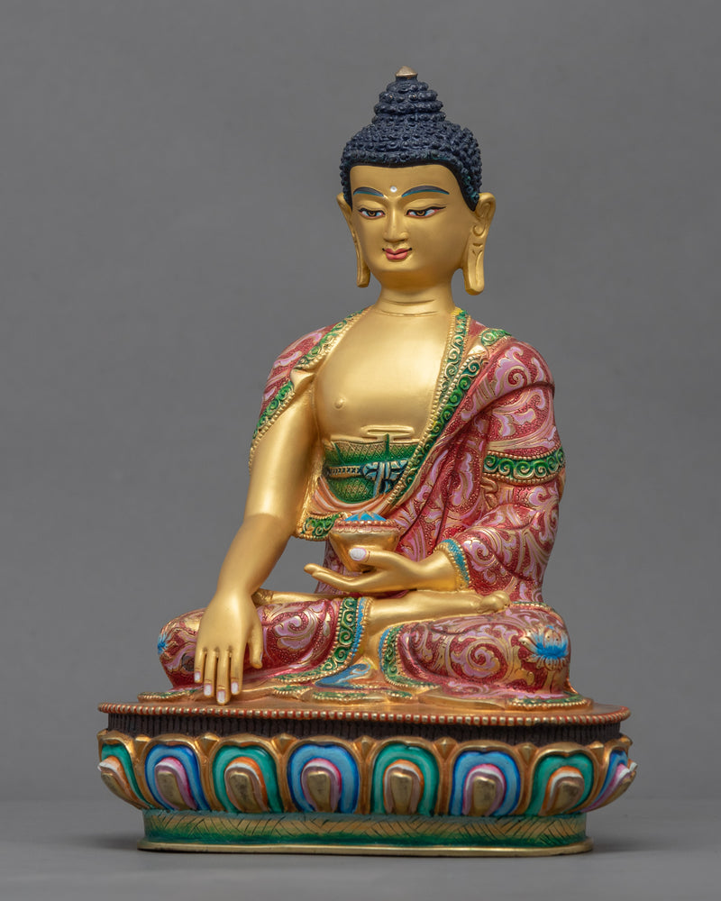 Acrylic Painted Colorful Buddha Statue | Gold-Plated Himalayan Artwork