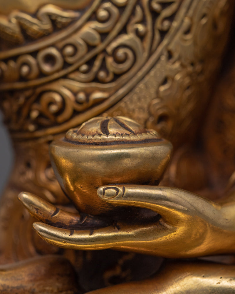 Shakyamuni Buddha Hand Mudra Practice Statue | Gold-Plated Himalayan Artwork