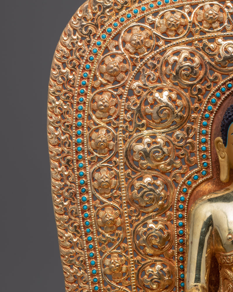 Shakyamuni Buddha Saint Seated On Throne Statue | 24K Gold Hand-Carved Statue