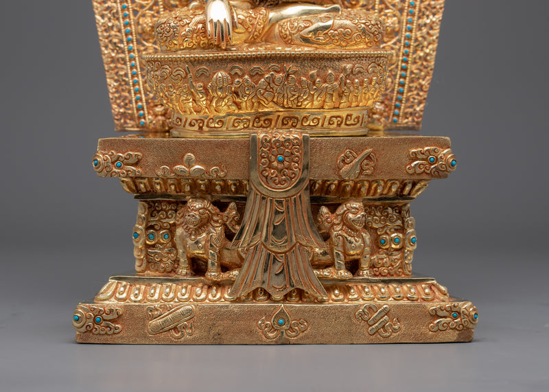 Shakyamuni Buddha Saint Seated On Throne Statue | 24K Gold Hand-Carved Statue