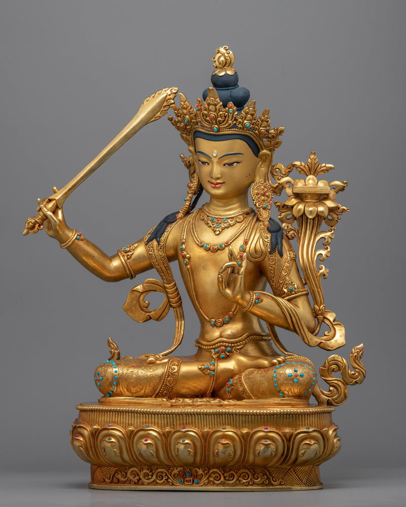 Gold Statue For Buddha Wisdom Shakti Power | Hand-Carved Buddhist Deity Sculpture