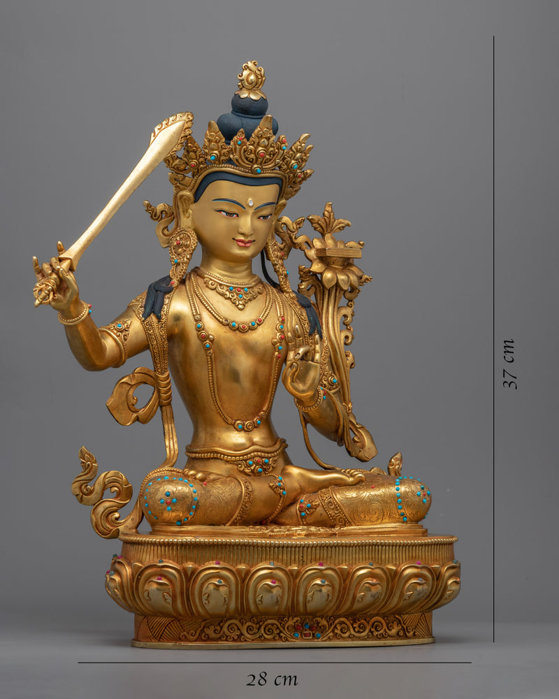 Gold Statue For Buddha Wisdom Shakti Power | Hand-Carved Buddhist Deity Sculpture