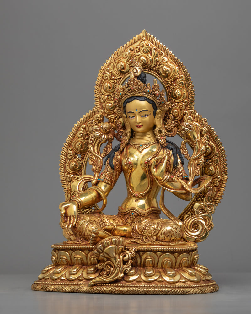 Green Tara Female Buddha Sculpture | Hand-Carved Buddhist Deity Sculpture