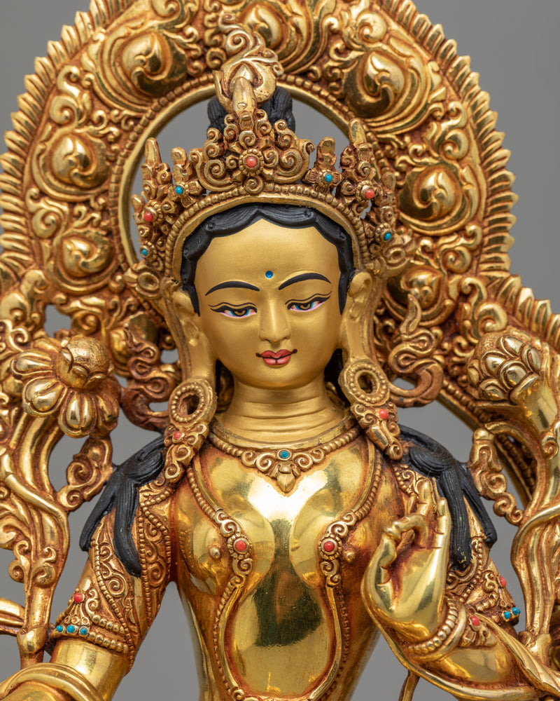 Green Tara Female Buddha Sculpture | Hand-Carved Buddhist Deity Sculpture