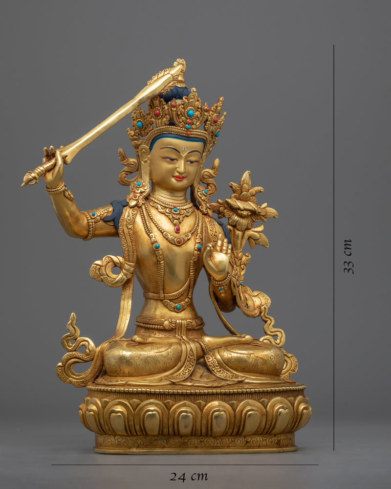 Statue For Aspirations Of Manjushri | 24-Karat Gold Gilded Statues