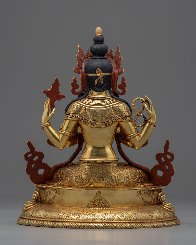 Buddhist Four-Arm Chenresig Statue | 24K Gold Hand-Carved Sculpture