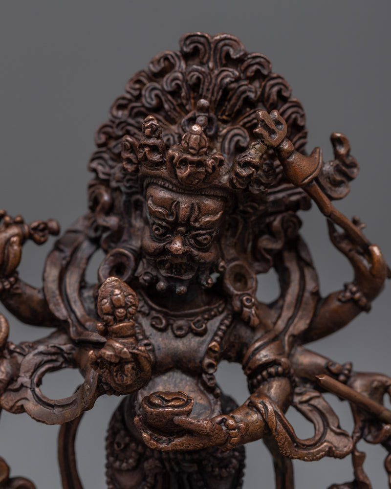 6 Armed White Mahakala Statue | Himalayan Miniature Sculpture