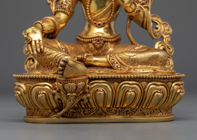 Green Tara, Female Bodhisattva of Compassion Statue | Tibetan Art Plated with Gold