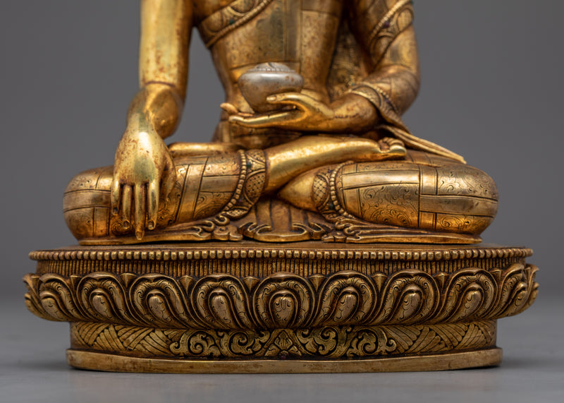 Crowned Buddha Shakyamuni Statue | Traditional Buddhist Statue with an Antique Finish