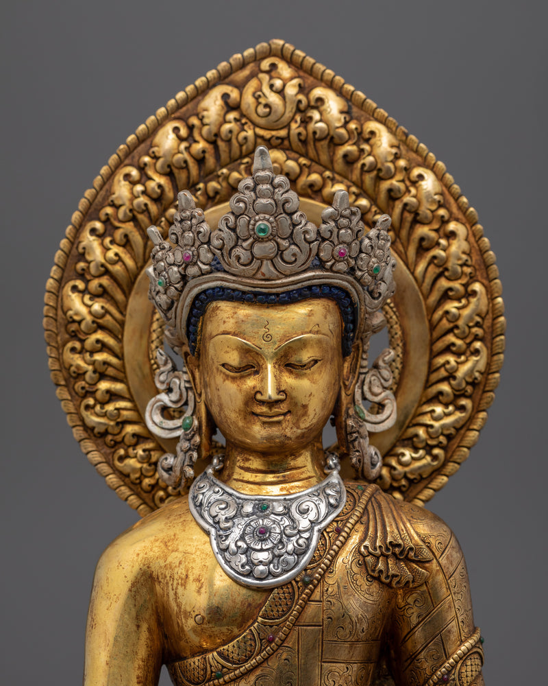 Crowned Buddha Shakyamuni Statue | Traditional Buddhist Statue with an Antique Finish