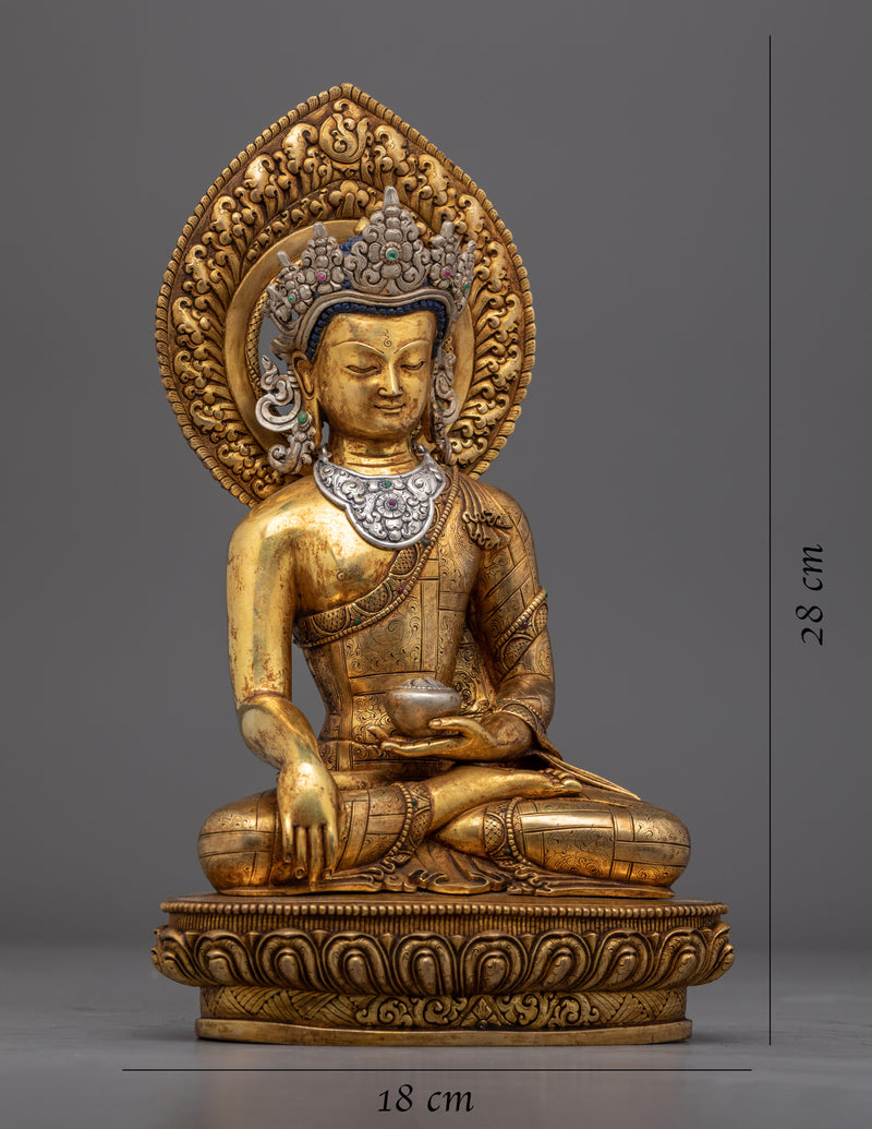 Crowned Buddha Shakyamuni Statue | Traditional Buddhist Statue with an Antique Finish