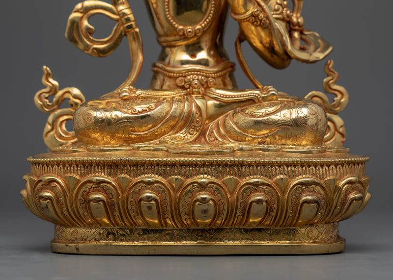 Manjushri Bodhisattva of Wisdom Statue | Gold Gilded Statue of Sword Wielding Bodhisattva