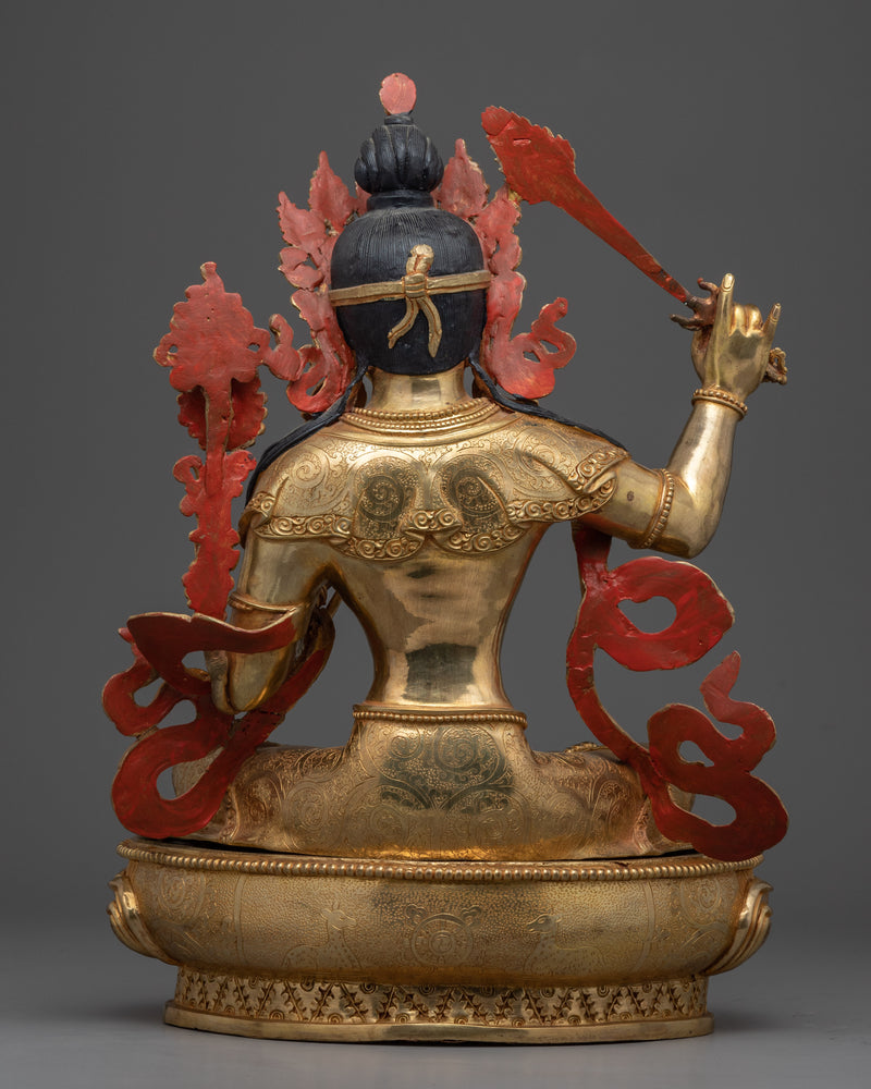 Gold Gilded Manjushri Meditation Practice Statue | Traditional Bodhisattva Art