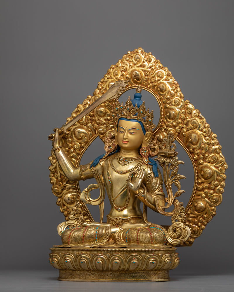 Manjushri Prayer Practice Statue | Sword Wielding Bodhisattva of Wisdom Statue