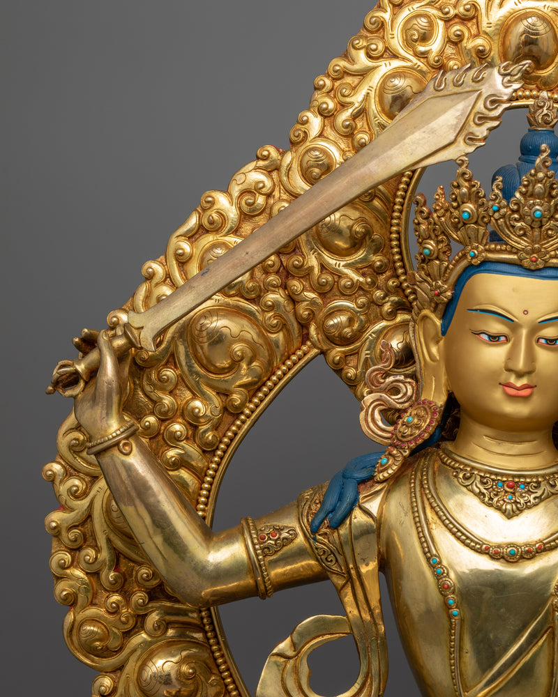 Manjushri Prayer Practice Statue | Sword Wielding Bodhisattva of Wisdom Statue