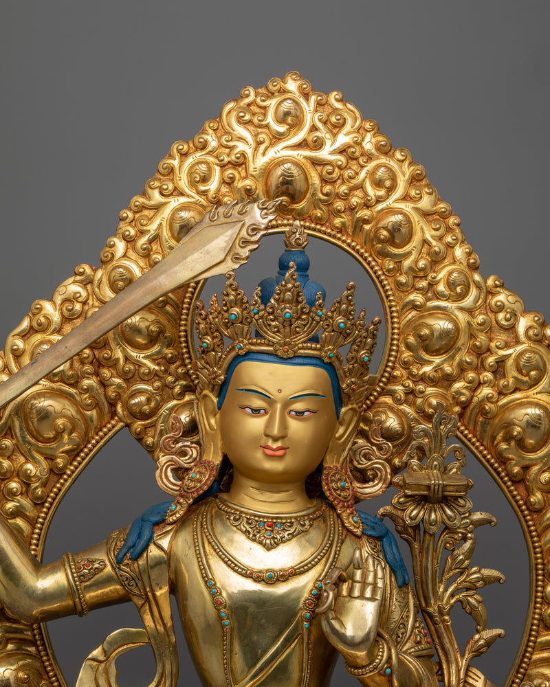 Manjushri Prayer Practice Statue | Sword Wielding Bodhisattva of Wisdom Statue