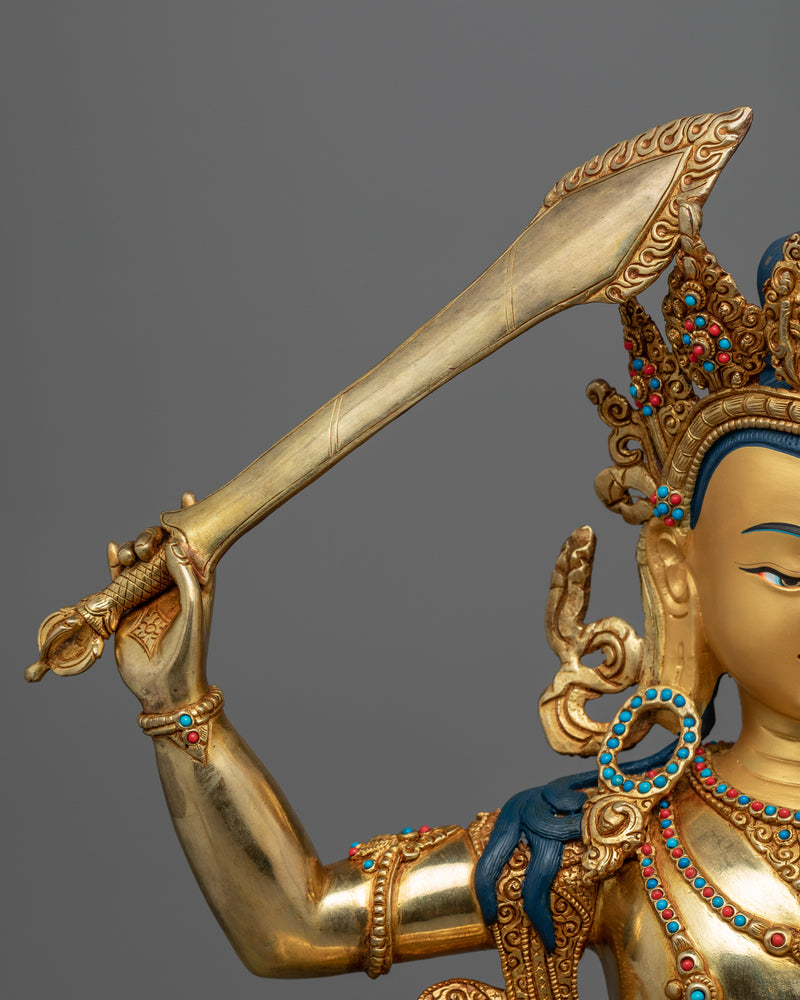 Manjushri Bodhisattva of Wisdom Statue | Traditional Himalayan Buddhist Art