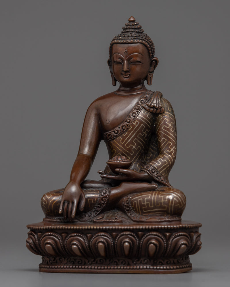 Buddha Shakyamuni Kadampa Statue for Meditation and Ritual | Oxidized Copper Buddhist Sculpture