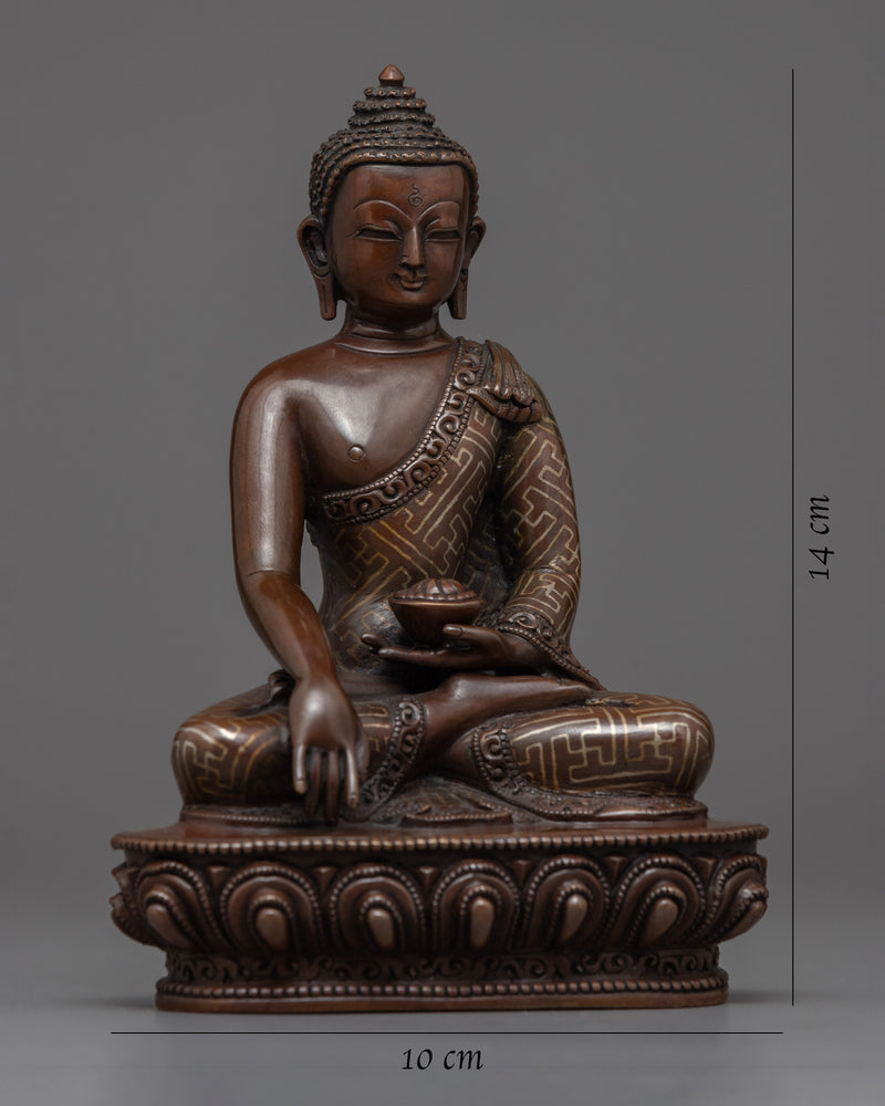 Buddha Shakyamuni Kadampa Statue for Meditation and Ritual | Oxidized Copper Buddhist Sculpture