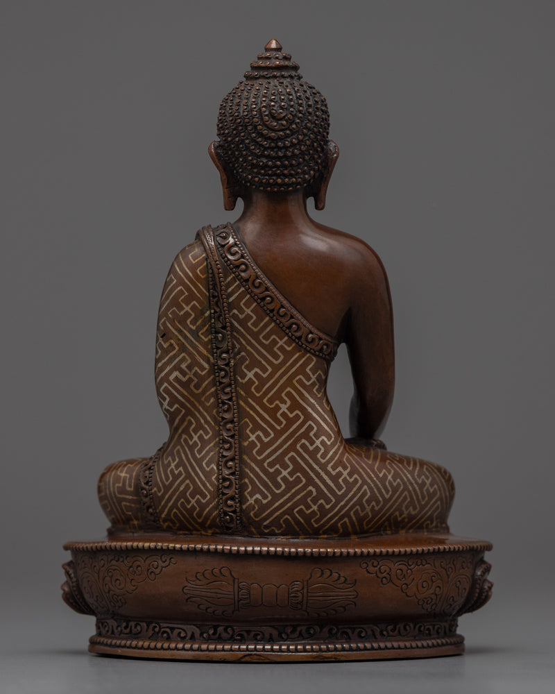 Buddha Shakyamuni Kadampa Statue for Meditation and Ritual | Oxidized Copper Buddhist Sculpture