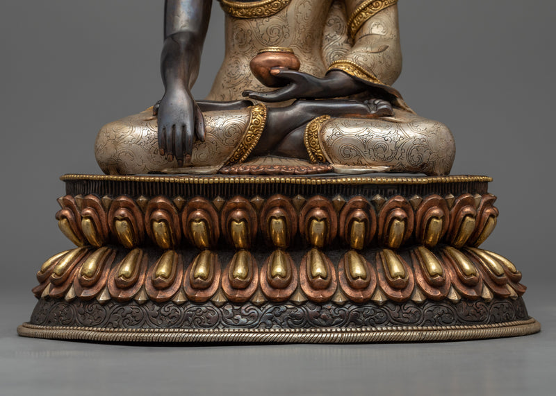 Hand-Carved Buddha Shakyamuni Statue | Buddhist Oxidized Copper Statue