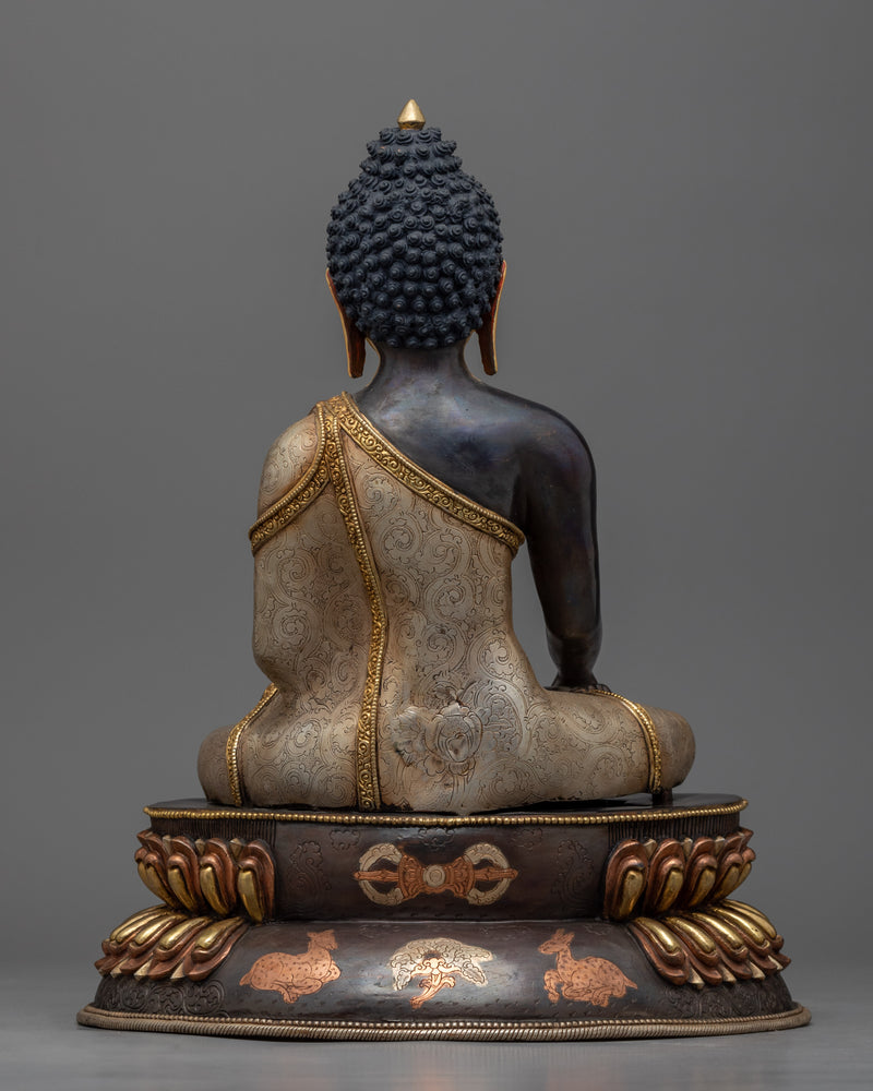 Hand-Carved Buddha Shakyamuni Statue | Buddhist Oxidized Copper Statue