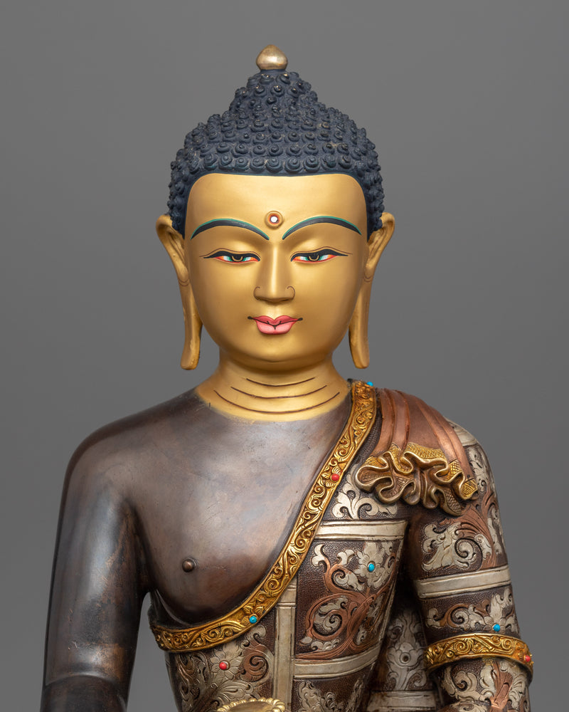 Serene Namo Shakyamuni Buddha Sculpture | Buddhist Oxidized Copper Statue