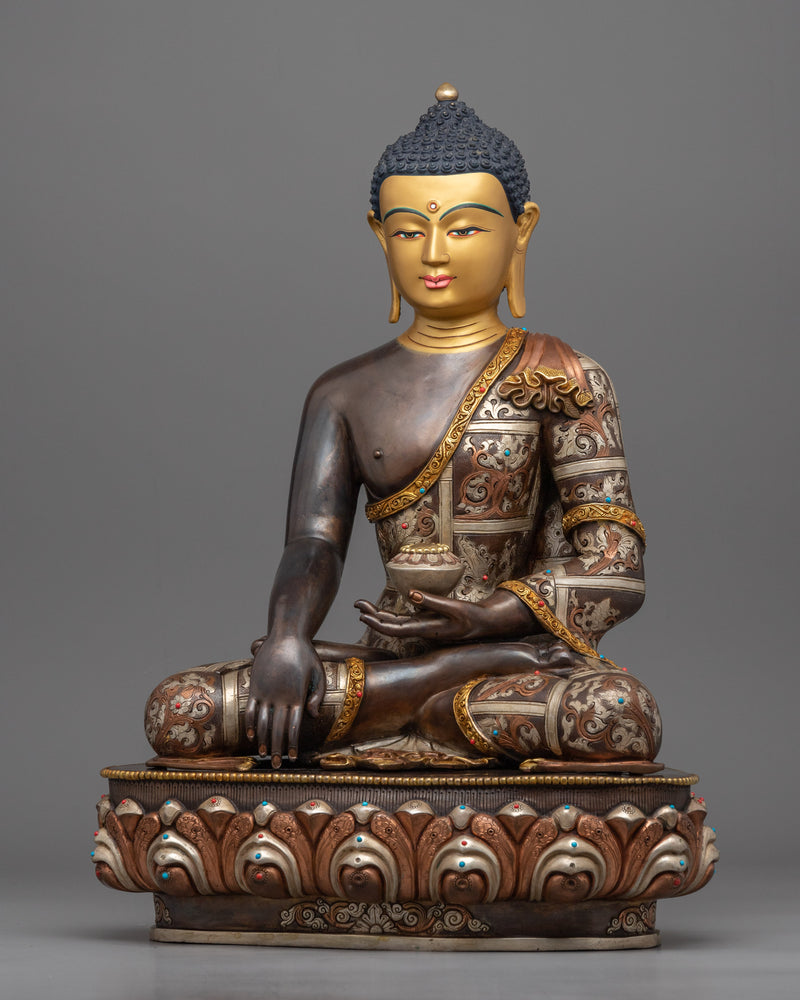 Serene Namo Shakyamuni Buddha Sculpture | Buddhist Oxidized Copper Statue