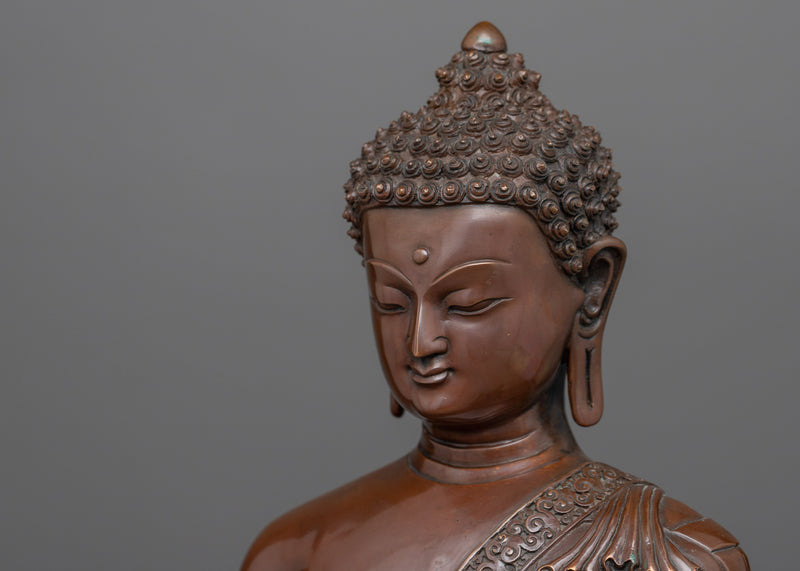 Hand-Carved Buddha Shakyamuni Sculpture | Oxidized Copper Buddhist Statue