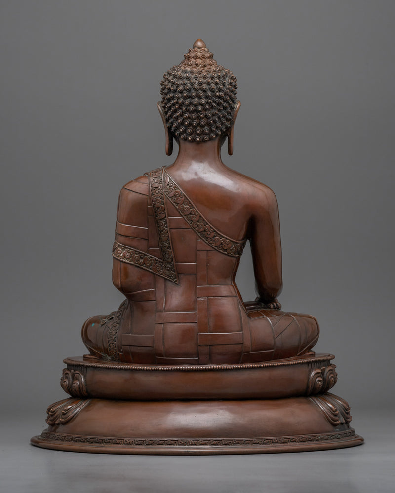 Hand-Carved Buddha Shakyamuni Sculpture | Oxidized Copper Buddhist Statue