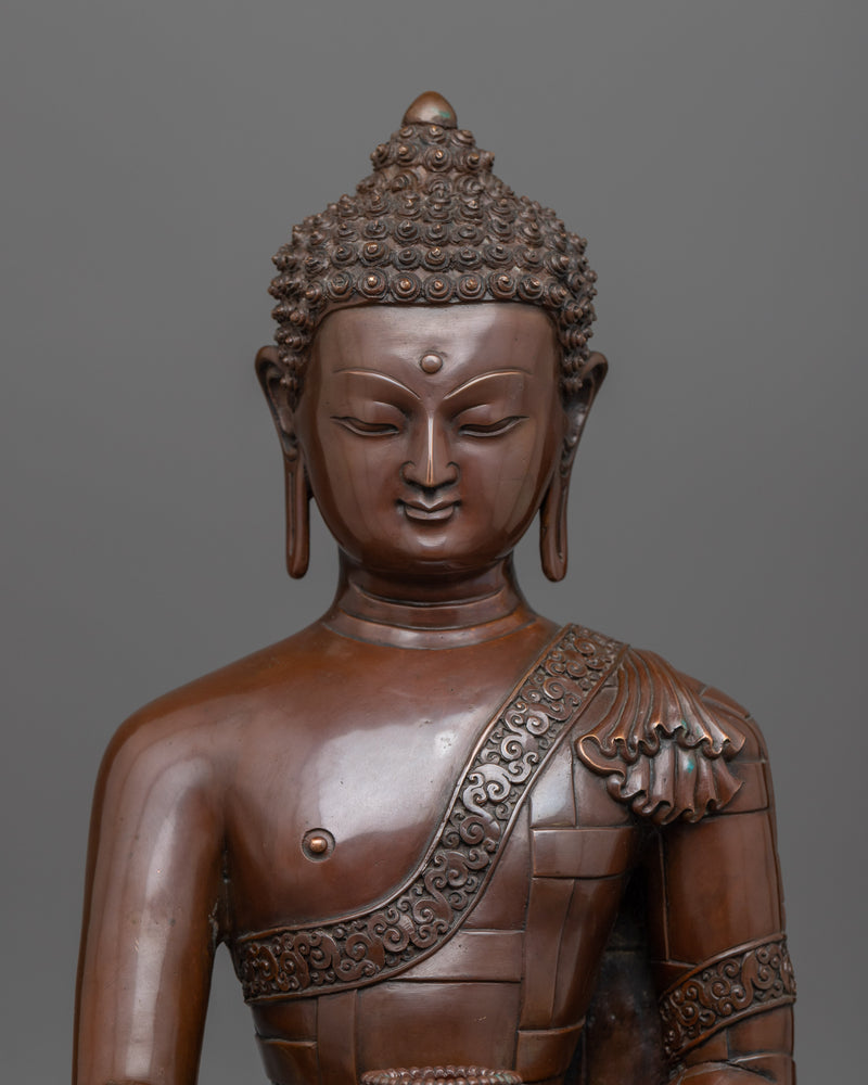 Hand-Carved Buddha Shakyamuni Sculpture | Oxidized Copper Buddhist Statue