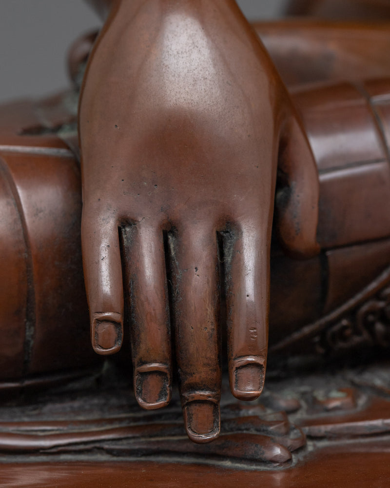 Hand-Carved Buddha Shakyamuni Sculpture | Oxidized Copper Buddhist Statue