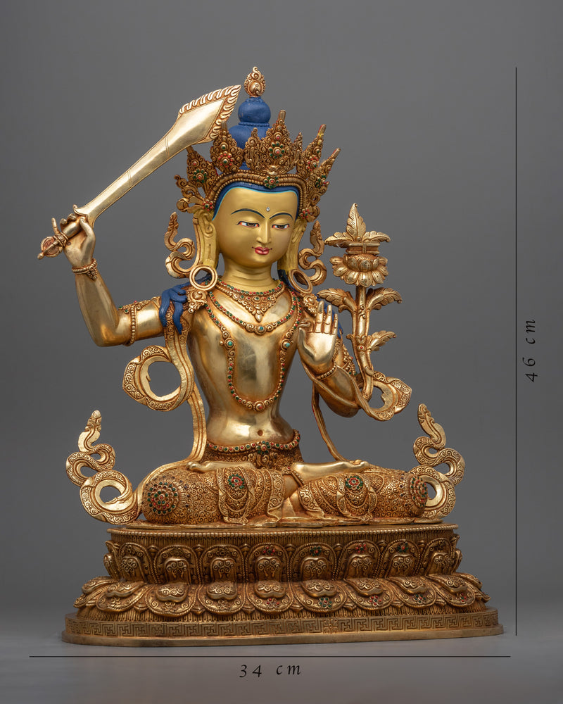 Kadampa Manjushri Statue for Meditation and Ritual | Hand-Carved Bodhisattva Statue