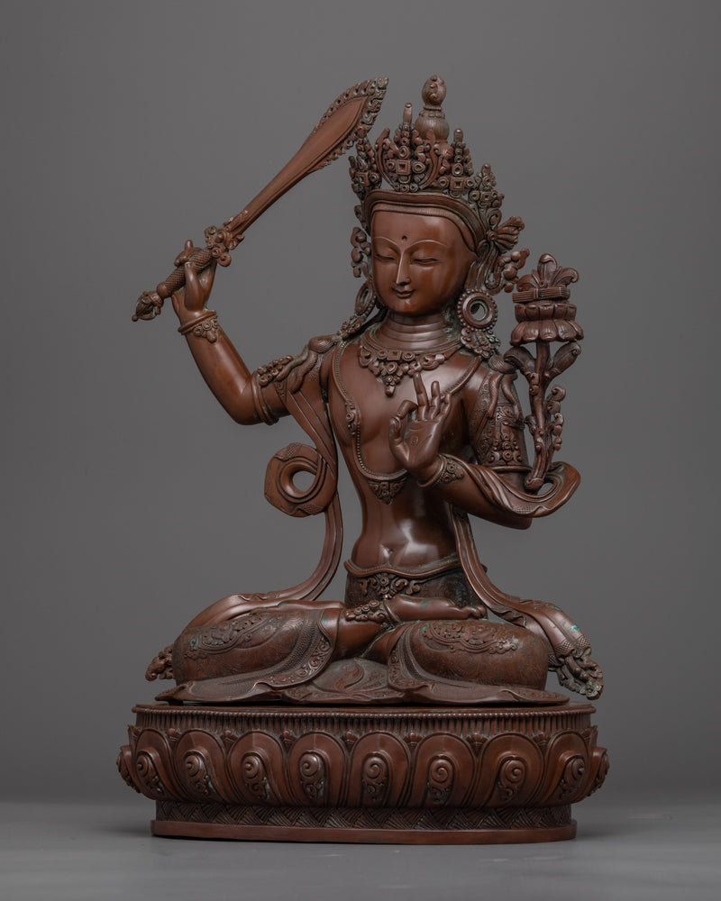 Manjushri Bodhicitta Prayer Practice Statue |  Buddhist Oxidized Copper Statue