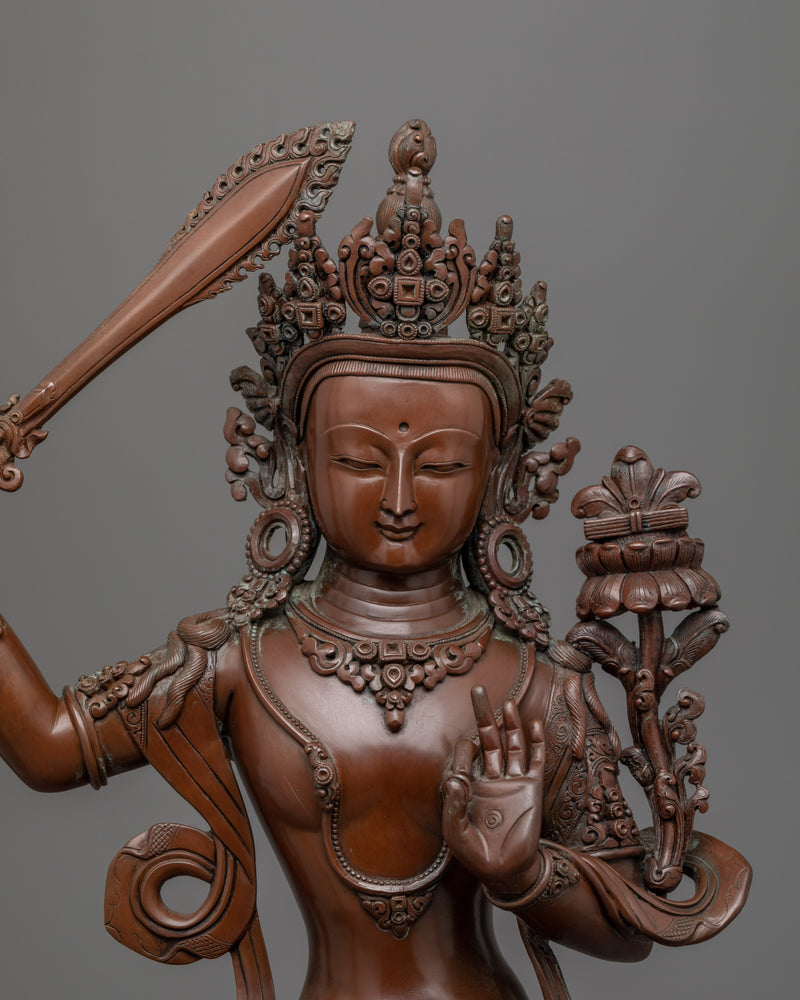 Manjushri Bodhicitta Prayer Practice Statue |  Buddhist Oxidized Copper Statue