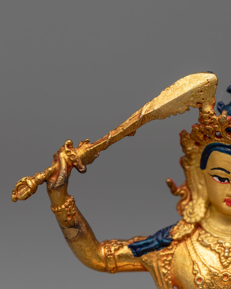 Machine-Made Manjushri Bodhisattva Statue | Buddhist Gold Gilded Copper Statue