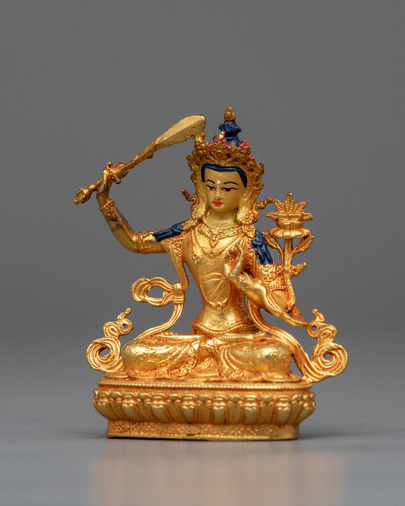 Machine-Made Manjushri Bodhisattva Statue | Buddhist Gold Gilded Copper Statue