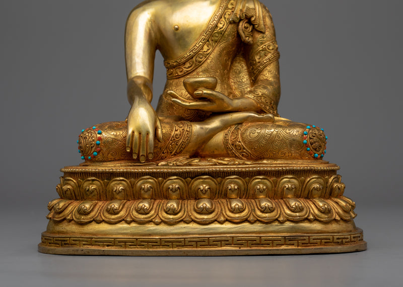 Shakyamuni Buddha Statue for Spiritual Healing | Gold Gilded Buddhist Artwork