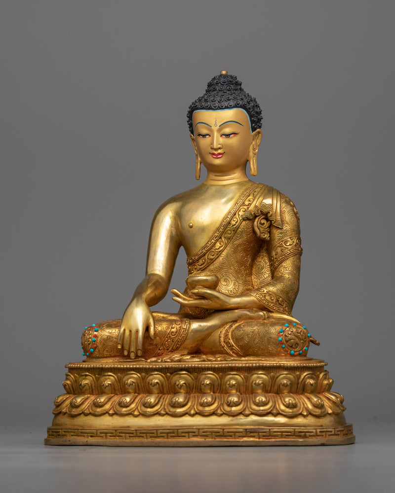 Shakyamuni Buddha Statue for Spiritual Healing | Gold Gilded Buddhist Artwork