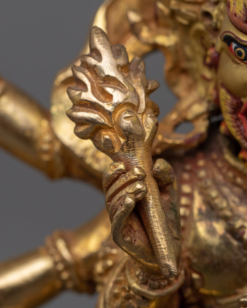 Gold Gilded White Mahakala Statue | Gold Gilded Tibetan Buddhist Art