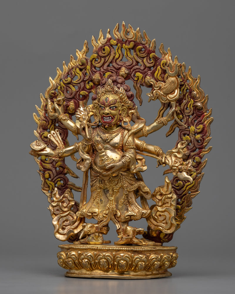 Gold Gilded White Mahakala Statue | Gold Gilded Tibetan Buddhist Art