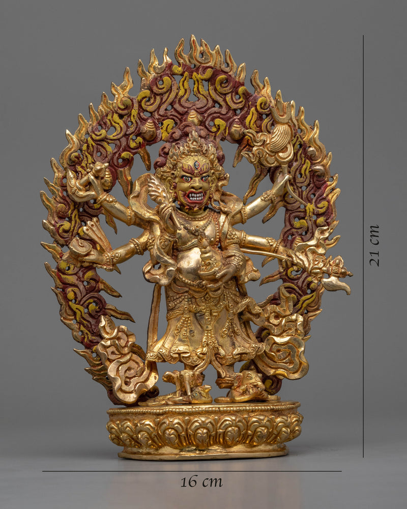 Gold Gilded White Mahakala Statue | Gold Gilded Tibetan Buddhist Art