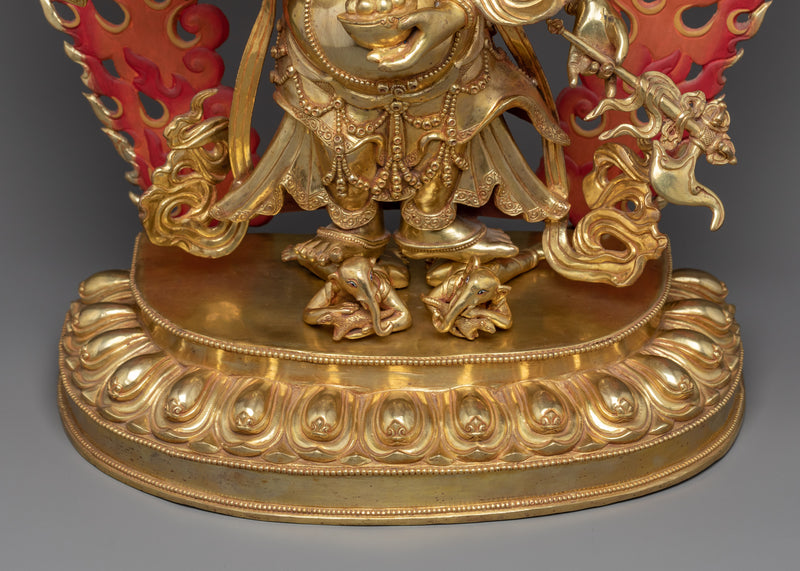 White Mahakala Sculpture | 24K Gold Gilded Statue of Wrathful Buddhist Deity