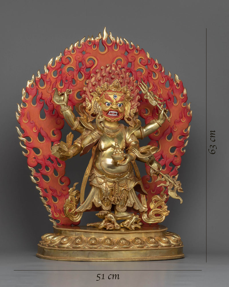 White Mahakala Sculpture | 24K Gold Gilded Statue of Wrathful Buddhist Deity