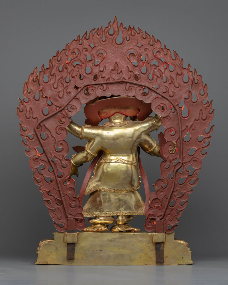 White Mahakala Sculpture | 24K Gold Gilded Statue of Wrathful Buddhist Deity