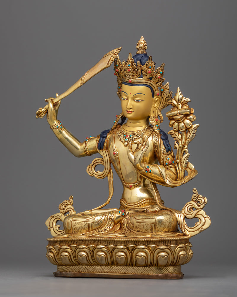 Discover the Enlightened Wisdom of Manjusri | Himalayan Handmade Copper Statue