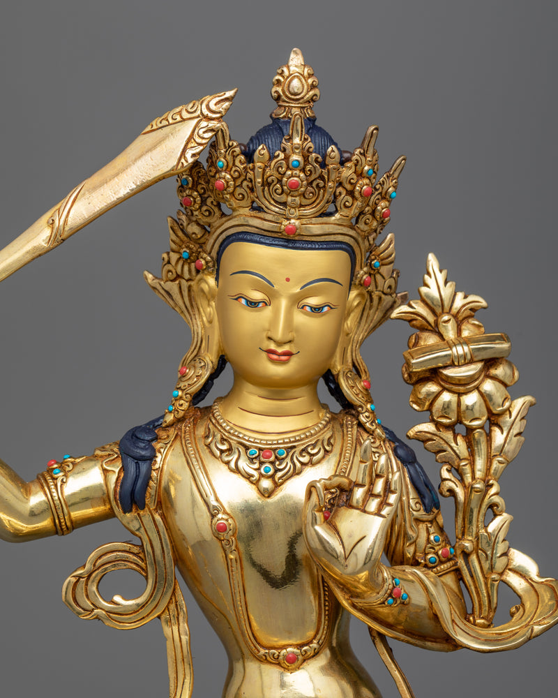 Discover the Enlightened Wisdom of Manjusri | Himalayan Handmade Copper Statue