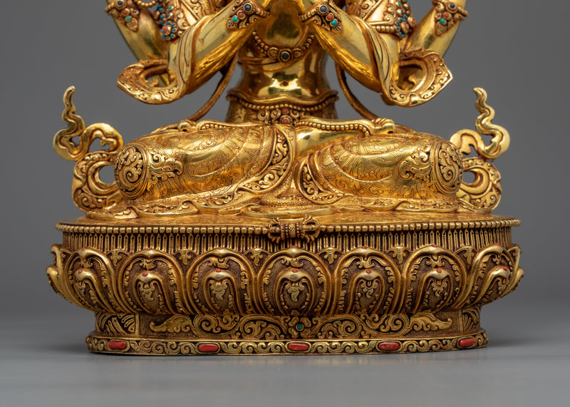 Chenrezig: Buddhism Many Arms Deity of Boundless Compassion | Gold Gilded Statuette