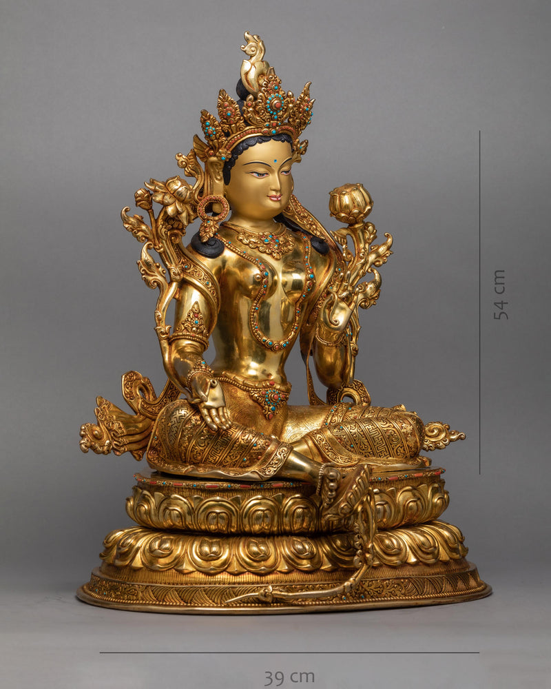 Mother Green Tara | Hand Carved Gold Gilded Statue