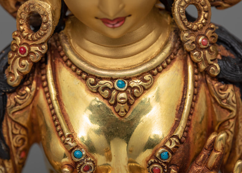 Green Tara Goddess | A Bodhisattva Statue | 24k Gold Handmade